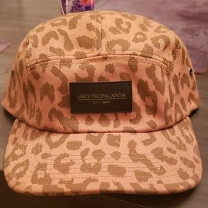 Obey leopard print 5 panel hat.